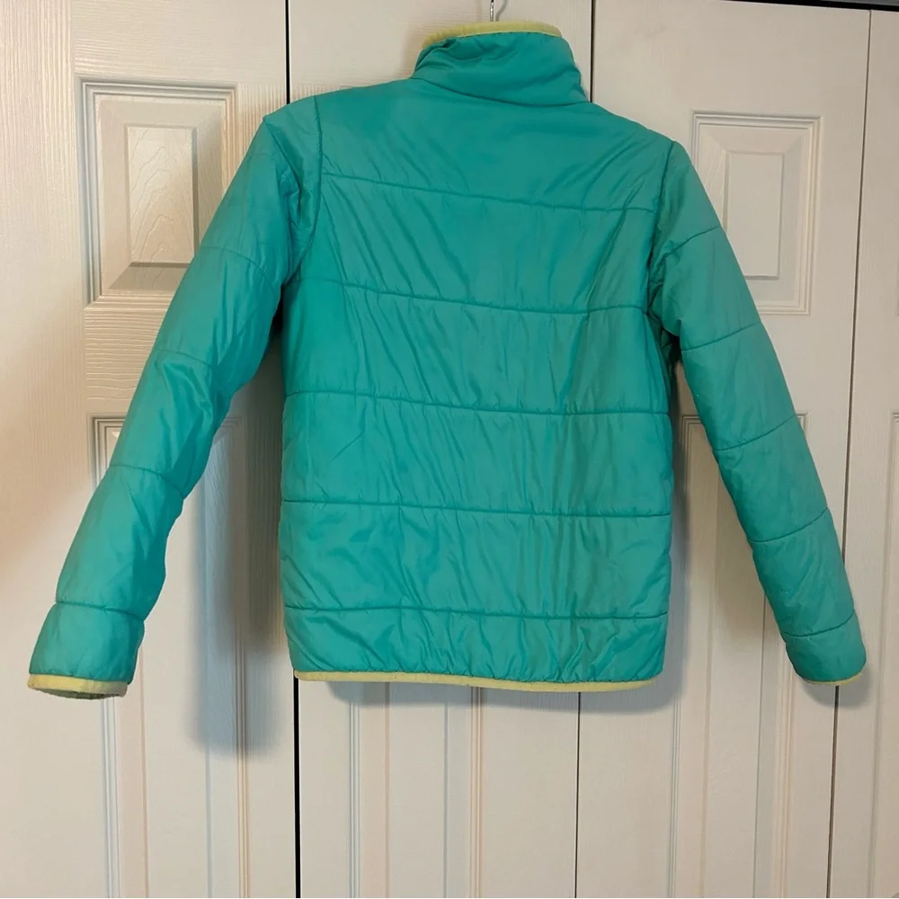 Burton Plaid and Teal Reversible Jacket Fall Kid Sz Medium Yellow Accent Zipper